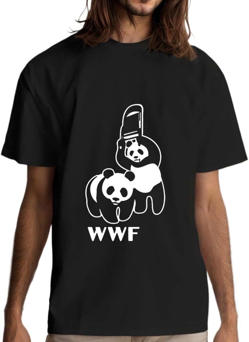 Funny Panda Wrestling T-Shirt Men s Black Cotton (S-XXXL) WWF-Inspired Apparel S разноцветный