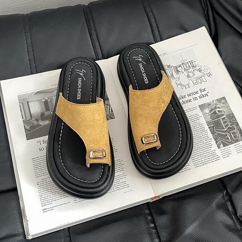 

Fashion thick-bottomed non-slip rhinestone slippers women s spring and summer new outer wear heightening with skirt cover toe cool slippers 35 жёлтый