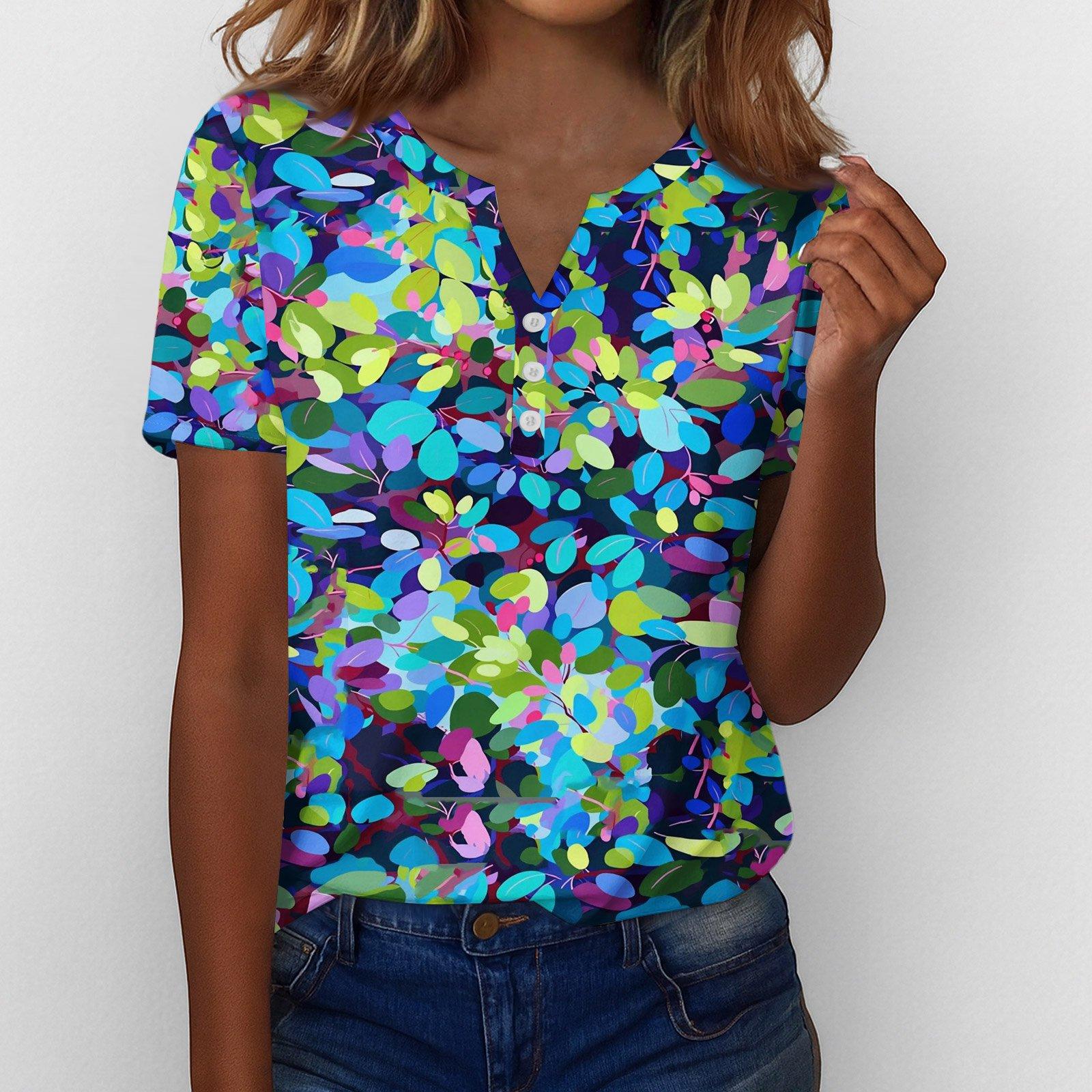 

Summer Tops For Women Button Down Blouses For Women Dressy Casual V Neck T Shirts XXL