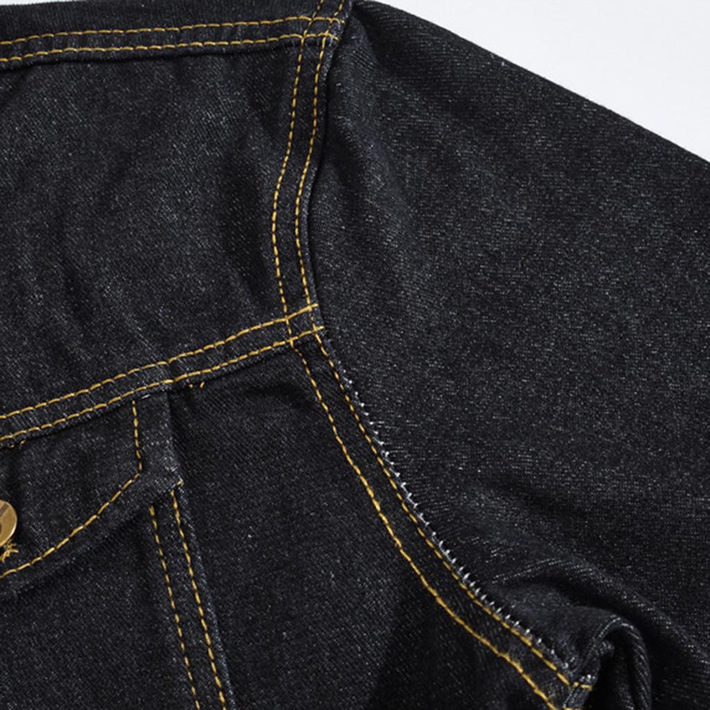 Men's  Winter Casual Long Sleeve Turn-down Collar Solid Denim Jacket Coat