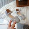 Kids Princess Shoes Rhinestone Bow Korean Style Fashion Breathable Soft Sole 2025 Summer New Half Sandals for Girls Ins Trendy