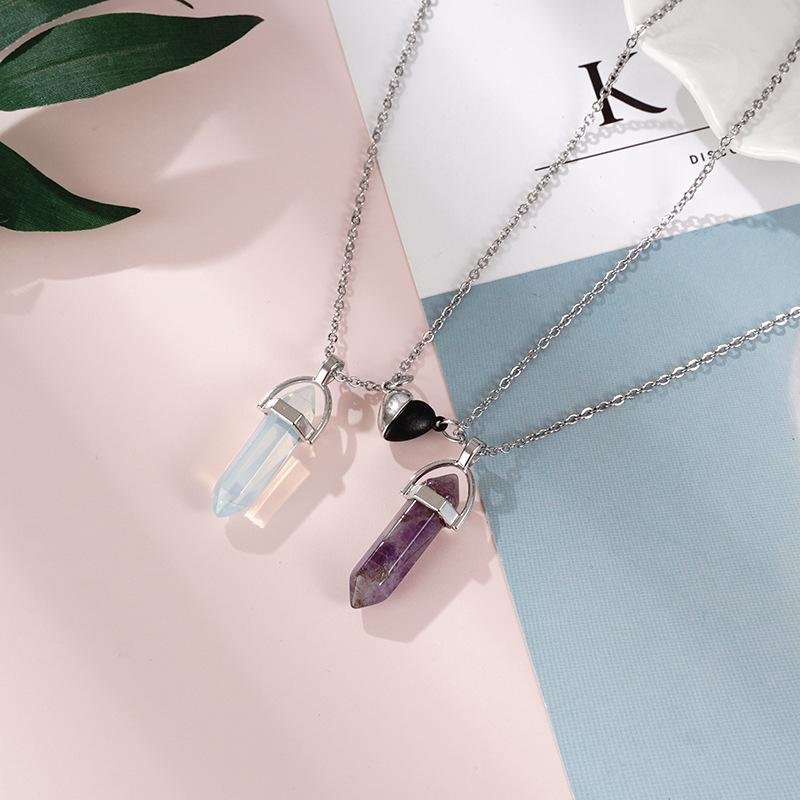 European & American Jade Hexagonal Bullet Pendant Magnetic Couple Necklace - Natural Stone Crystal