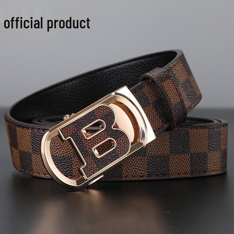 Men's Printed Graffiti Plaid Cowhide Belt with Automatic Buckle - XL Business Casual