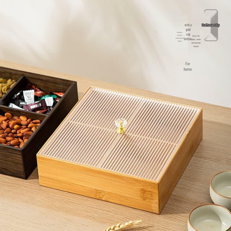 Divided Bamboo & Acrylic Snack Storage Box