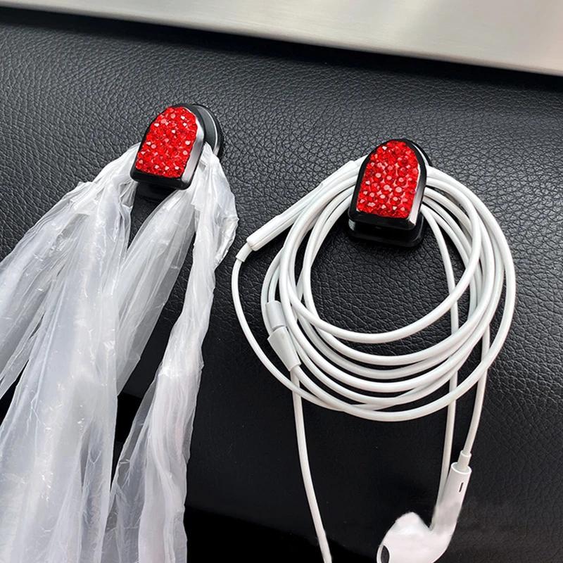 4PCS Multifunction Diamond Crystal Hooks Car Hanging Bag Holder Ornament Decor Hook Universal Creative Auto Interior Accessories
