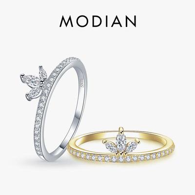 Modian Authentic 925 Sterling Silver Fashion Crown Full AAAA Zircon Finger Ring For Women Wedding Engagement Fine Silver Jewelry