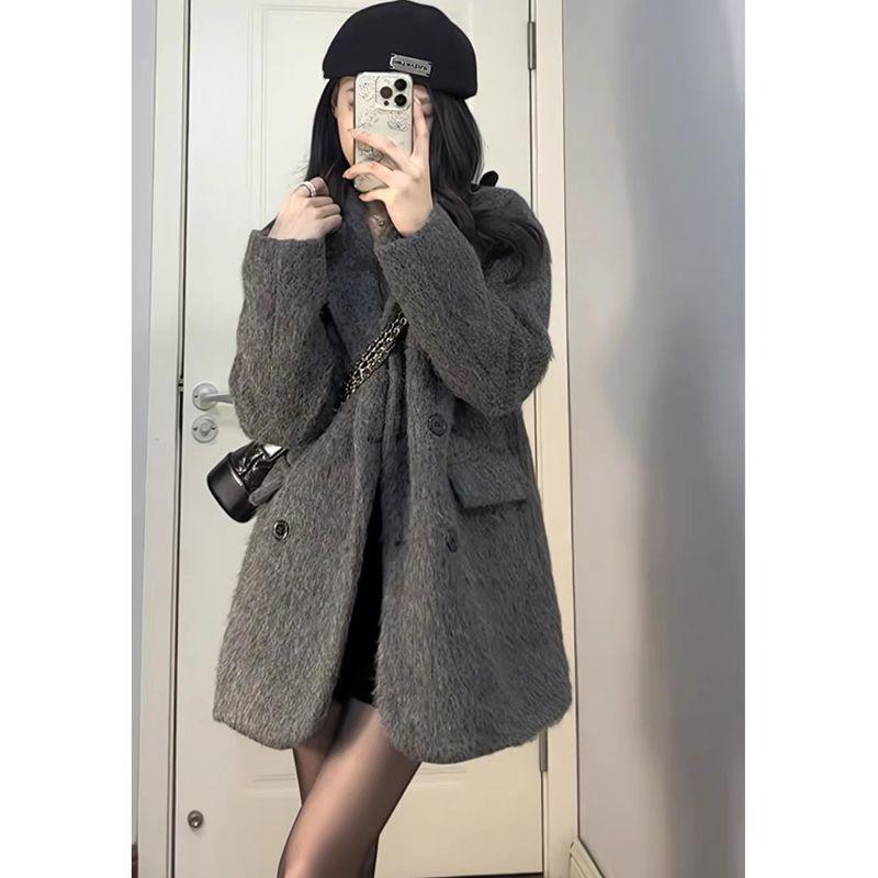 Women's Korean Mid-Length Loose Woolen Coat - Elegant Autumn/Winter Jacket