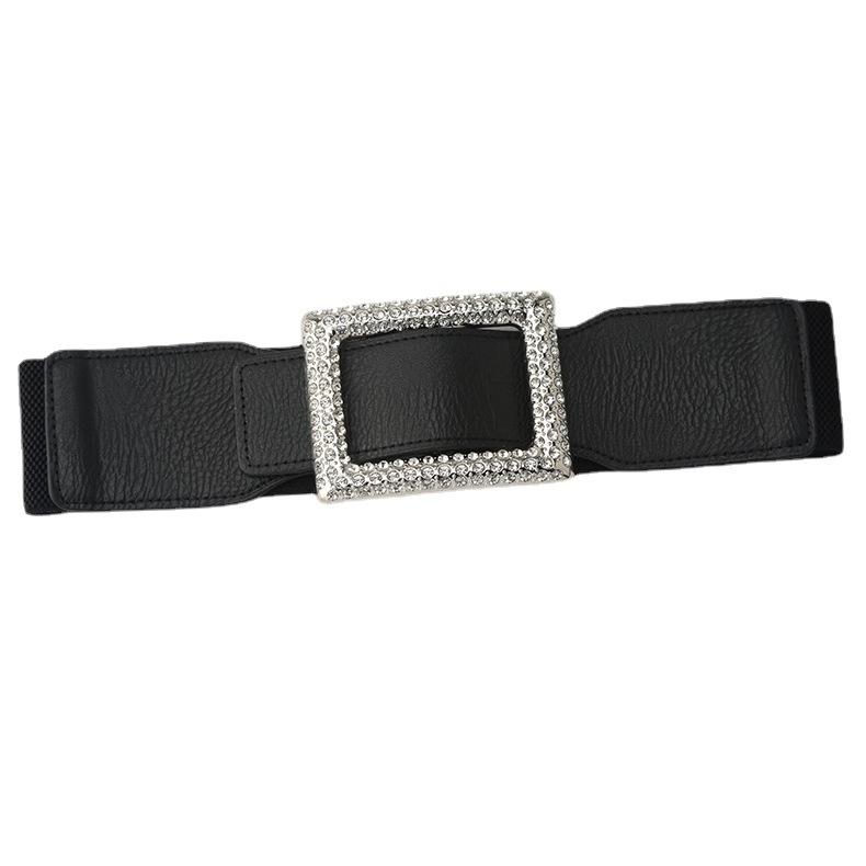 Black Diamond-Encrusted Decoration, Ultra-Wide Elastic Elastic Belt, Women'S Simple Down Jacket With Coat Waist Seal
