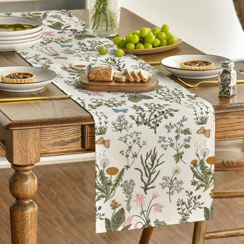 Daisy Eucalyptus Lavender Floral Leaves Summer Table Runner Spring Kitchen Dining Table Decoration for Home Party Decoration
