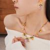 Teardrop Leaf Necklace and Earrings Exquisite Zirconia Waterdrop Leaf Jewelry Set Necklace Earrings For Women