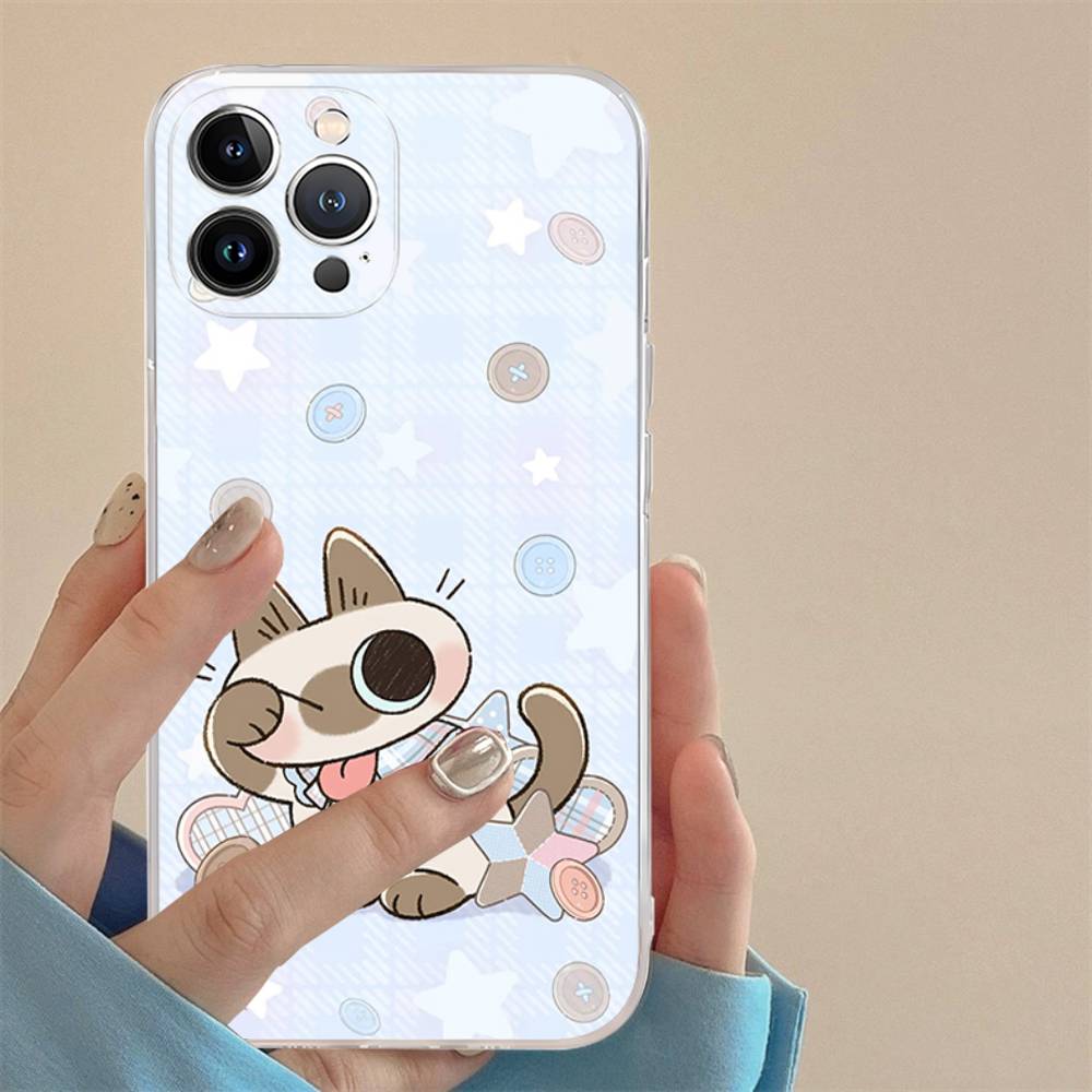 Cartoon Siamese Cat Couple TPU Silicone Case for IPhone 11 12 13 14 15 16 17 Pro Max Shockproof Clear Back Cover