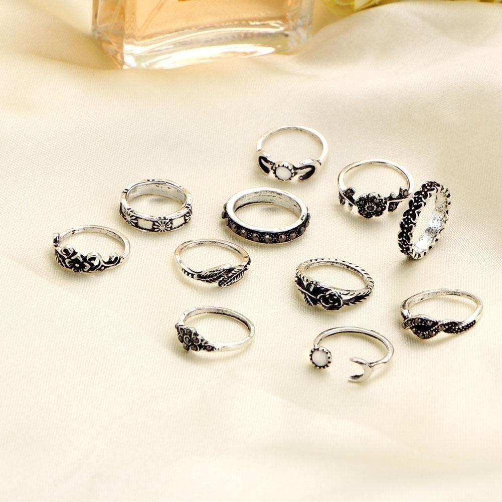 Retro 11Pcs Set Silver Gold Boho Fashion Arrow Moon Midi Finger Knuckle Rings Jewelry