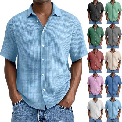 Men's Summer Solid Color Lapel Short-Sleeved Shirt Men's Casual Fashion Short-Sleeved Shirt