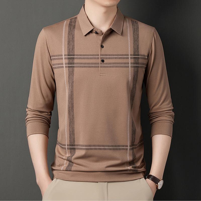Middle-Aged Men'S Autumn Shirt Long-Sleeved Shirt Dad'S Lapel Spring And Autumn Bottoming Shirt Men'S Top