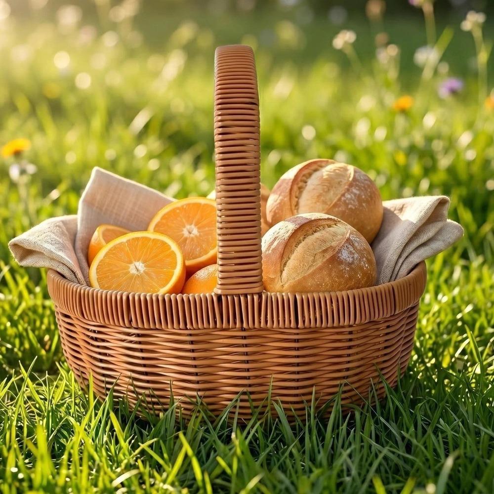 with Handle Imitation Rattan Basket Large Capacity Picnic Basket Handmade Basket Grocery Shopping