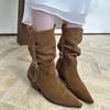 Fashion French Style Knee High Boots Women's Pointed Toe Medium Heel Fashion Boot Autumn Winter 2025 New Arrival Belt Buckle Design