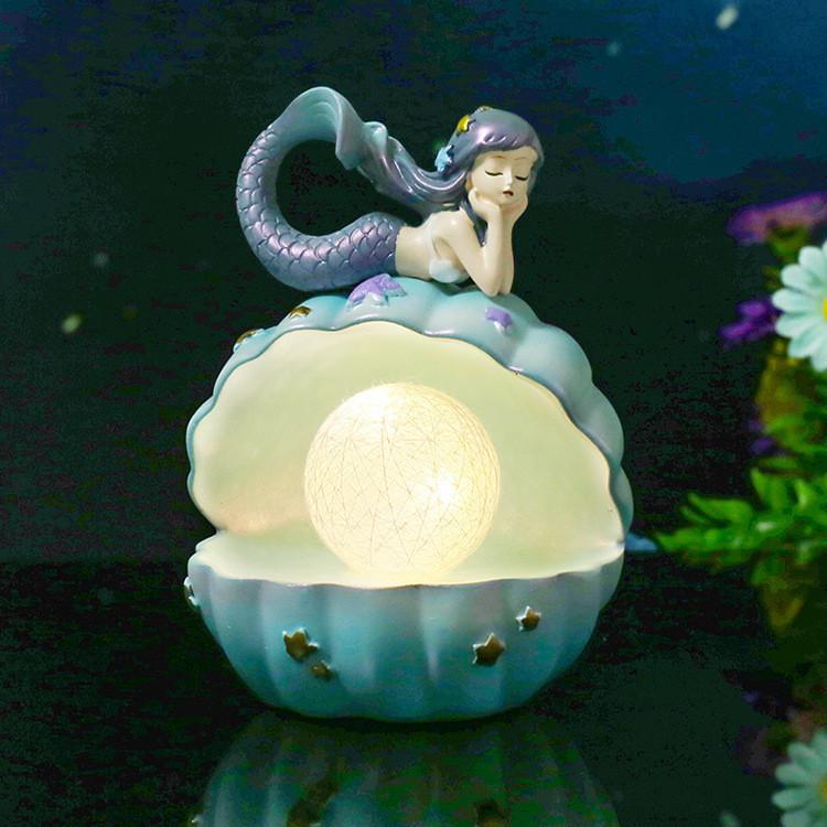 Night Lamp Warm Light Battery Powered Cartoon Cute Shell Shaped Mermaid
