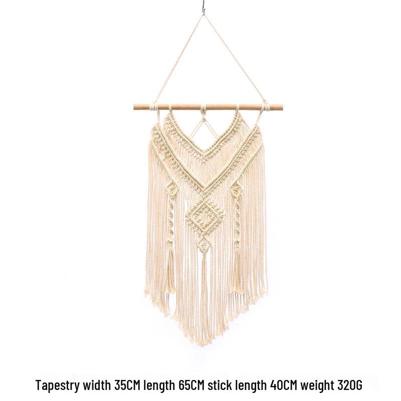 Bohemian Handwoven White Cotton Rope Tapestry - Retro Style Decorative Wall Hanging for Bedroom or Home
