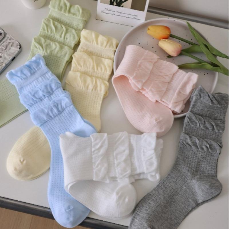 Ladies Spring and Summer Thin Pure Wind Pure Color Boneless Anti Ball Mesh Eyes Leg Long Leg Pile Socks