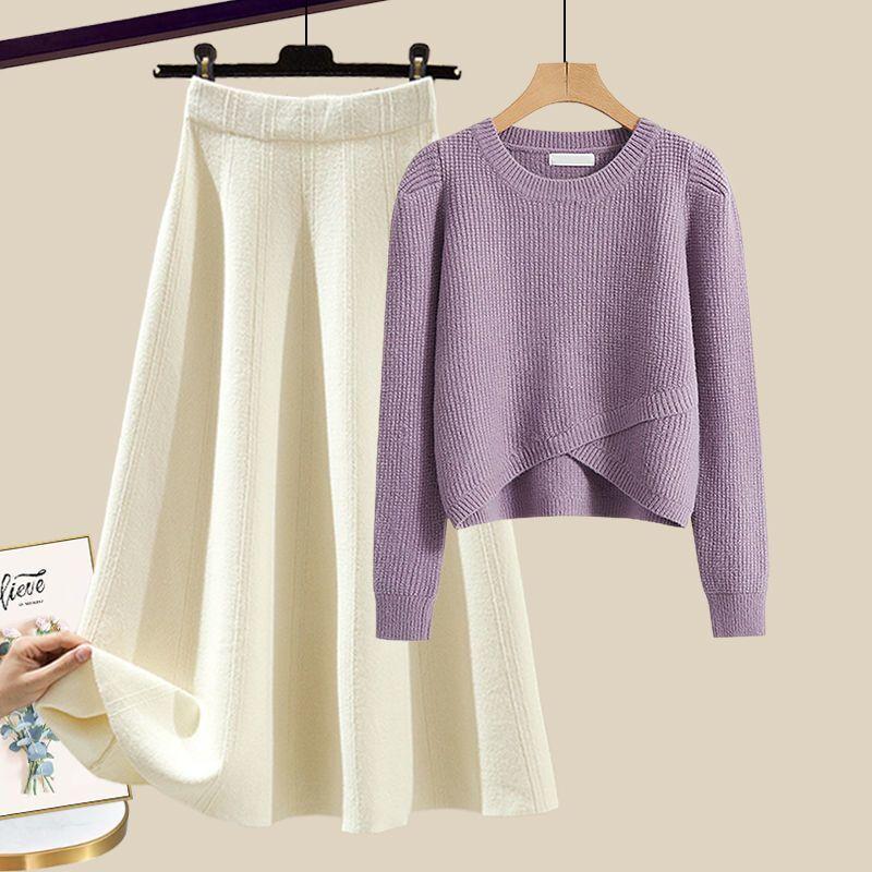 Spring suit women's 2 new large size wear temperament knitted sweater skirt Maillard wear a complete set