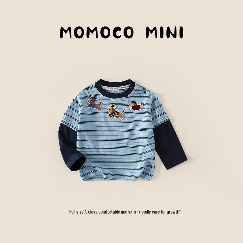 MOMOCO Kids Pure Cotton Long-Sleeve T-Shirt with Dog Print 80