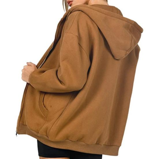 Женское пальто с капюшоном и длинным рукавом на молнии — фото 12