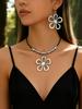 1 Set of Hot-Selling Black Rope Geometric Hollow Flower Pendant Necklace and Hollow Flower Earrings Jewelry Set