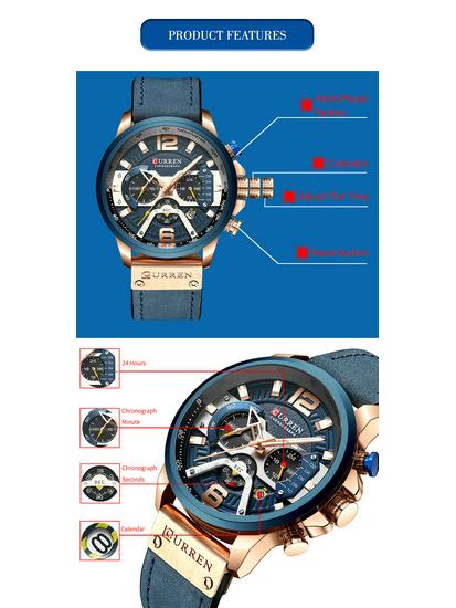 CURREN 8329 Trendy Men's Waterproof Multifunction Six-Hand Fashion Watch with Large Dial