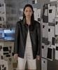 Emkm Spread Collar Synthetic Leather Jacket_Black