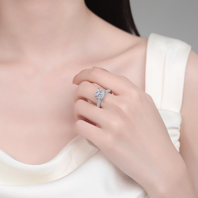 Sterling Silver S925 Moissanite Square Ring for Women - European & American Luxury High-End Festival Gift