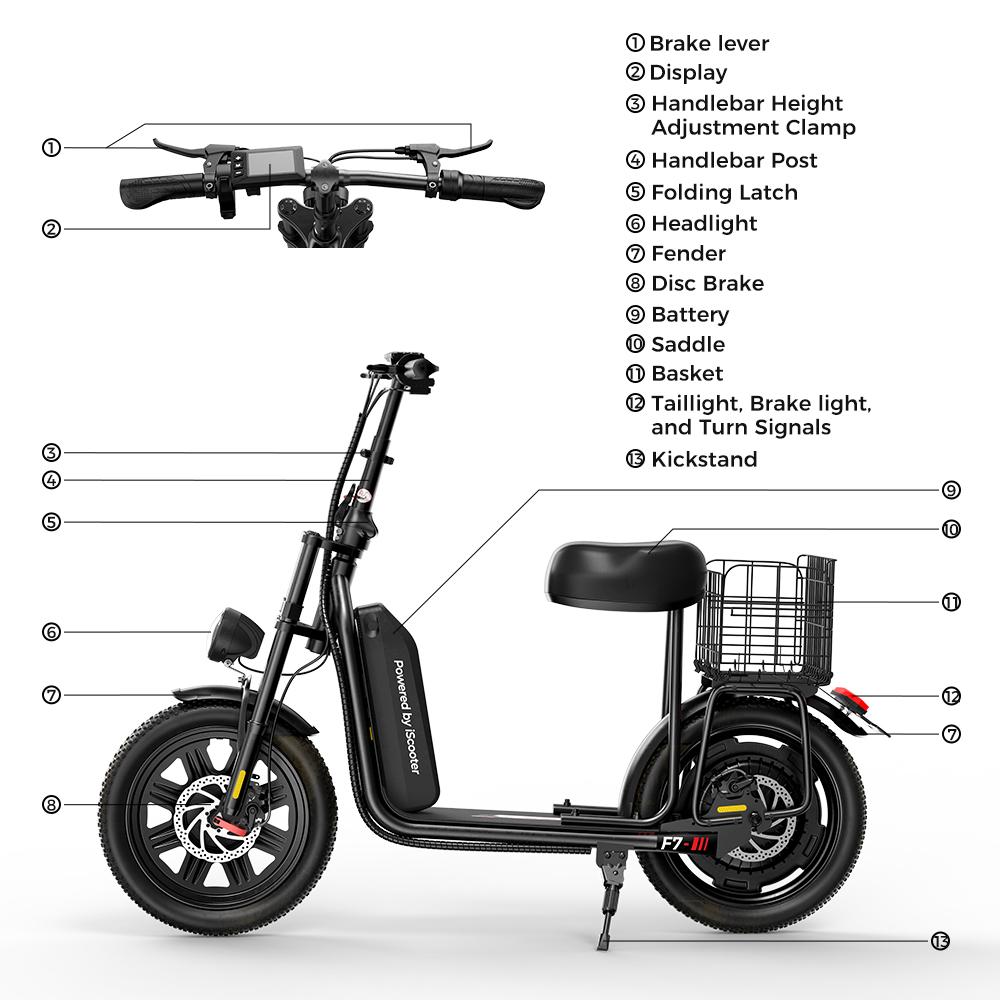 iScooter F7 1000W Electric Scooter With 16-inch Pneumatic Snow Tires, 48V/10.4Ah Battery, 45km/h Top Speed, And 64km Range