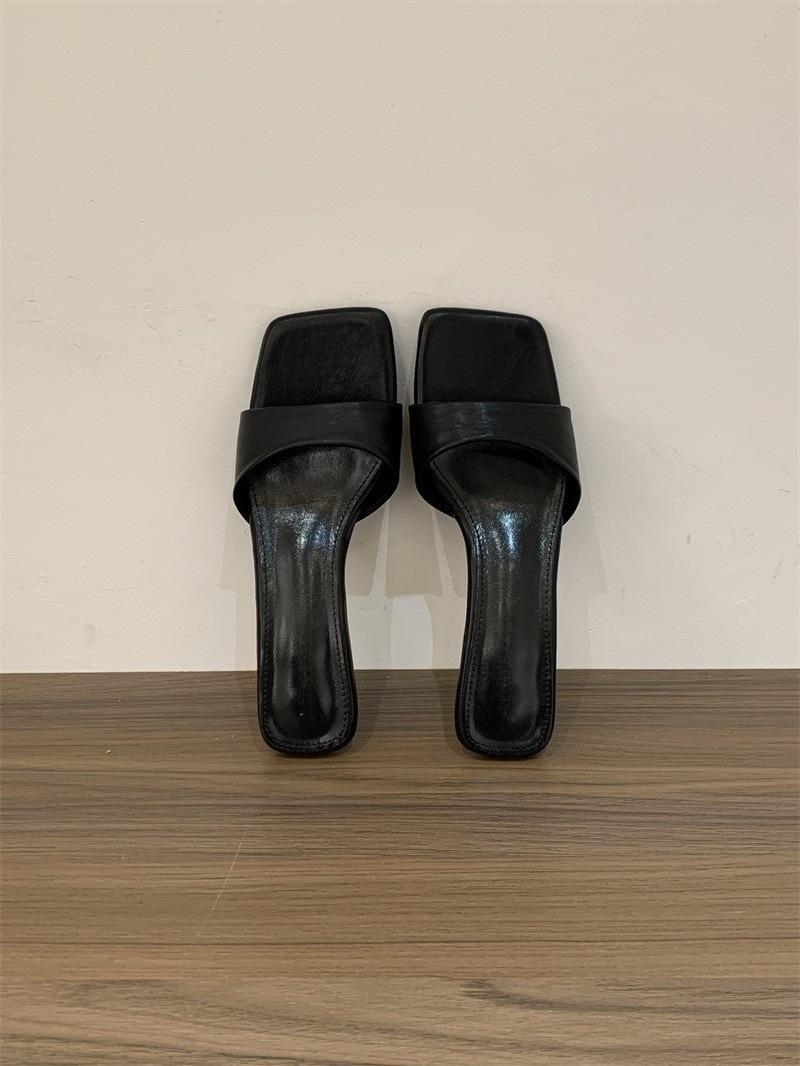 

Summer 2025 new one-word with silver half-slippers women s thick heel simple high-heeled sandals square toe cool slippers 35