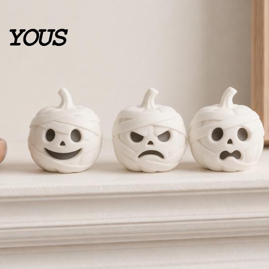 Exquisite Halloween Desktop Decorations 3D Printed Mummy Pumpkin Skull Figurine for Decorations, Versatile Showcase Display Statues with Funny
