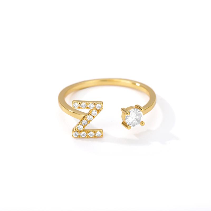 

Zircon Initial A-Z Letter Rings For Women Stainless Steel Adjustable Opening Ring Name Alphabet Female Wedding Jewelry Gift Gold Color