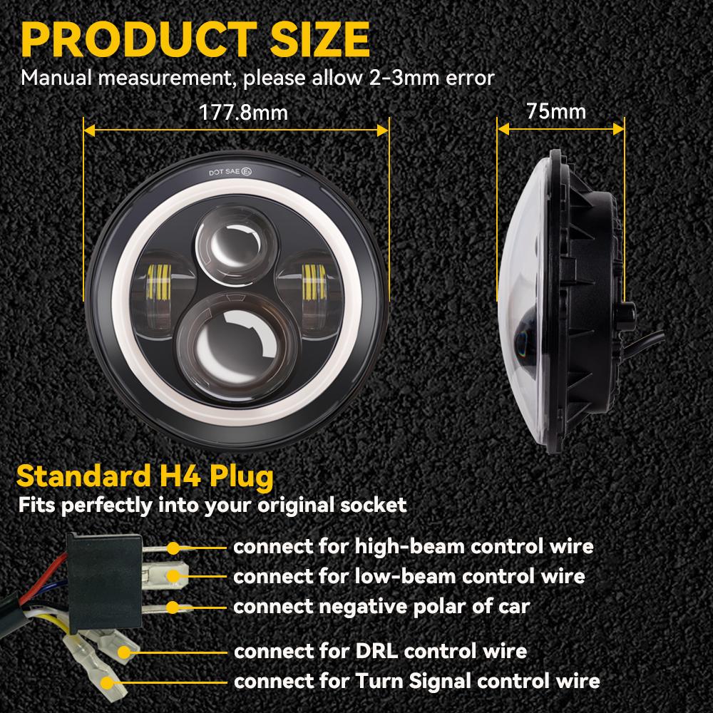 7 Inch LED Motorcycle Headlight for Harley Touring Ultra Classic Electra Street Glide Road King For Yamaha Motorbike Headlamp