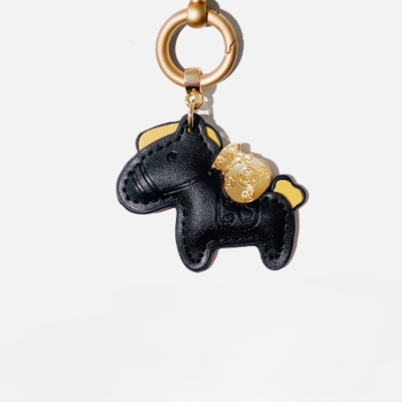 Women Leather Charms Bag Pendant KeyChain Cartoon Pony Rocking Horses Keyring Cute Animal Ornament Accessories