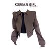 2026 Women's Early Spring Slimming Brown Short Jacket with Padded Shoulders – Unique & Stylish