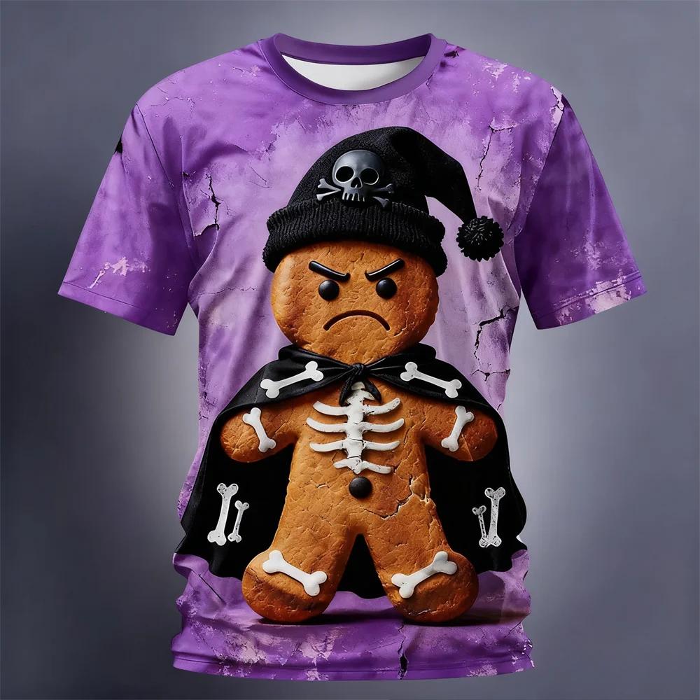 Noworoczna koszulka z krótkim rękawem Boże Narodzenie Piernik 3D Nadruk Męska koszulka Festiwalowa Imprezowa Stroje dla par Stroje dla rodziców i dzieci