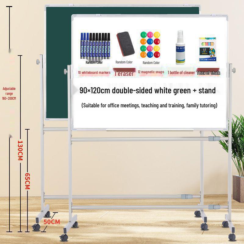 Dual-Sided Magnetic Whiteboard & Blackboard, Mobile Stand, Erasable, for Home, Office, or Classroom.