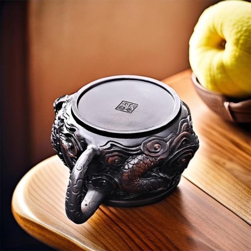 Divine Dragon Purple Pottery Vintage Teapot Carve Kung Fu Teapot Single Teapot Pu'er Tea Making Device Tea Sets Chinese Tea Pot