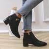Classic Medium Heel Pu Ankle Boots Women 2025 Winter Metal Decoration Pointed Toe Chelsea Boots Winter Driving Shoes Plus Size