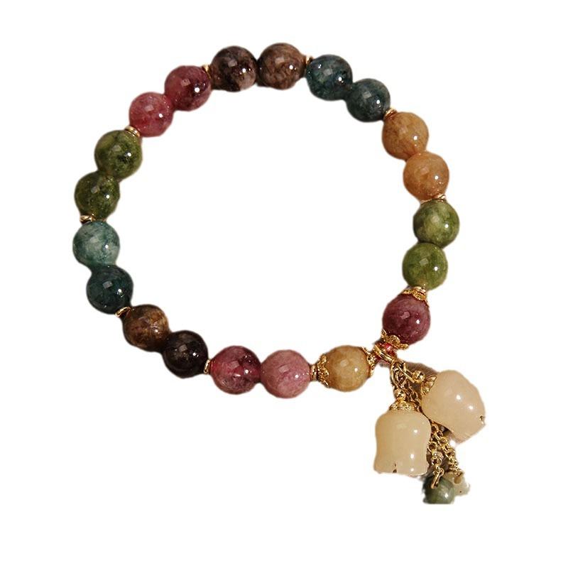 Fashion Natural Stone Bracelet Elegant Lily of The Valley Flower Pendant Elastic Beaded Bracelets for Women Party Jewelry Gift