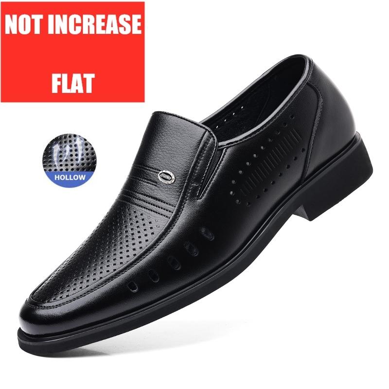 Men's Breathable Hollow Out Elevator Dress Leather Shoes Spring Summer 6cm Height Increase Business Slip-On Formal Office Shoes