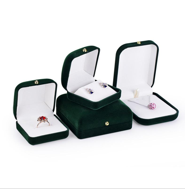 2022 Custom Earring Box Dark Green Velvet Flocking Jewelry Box