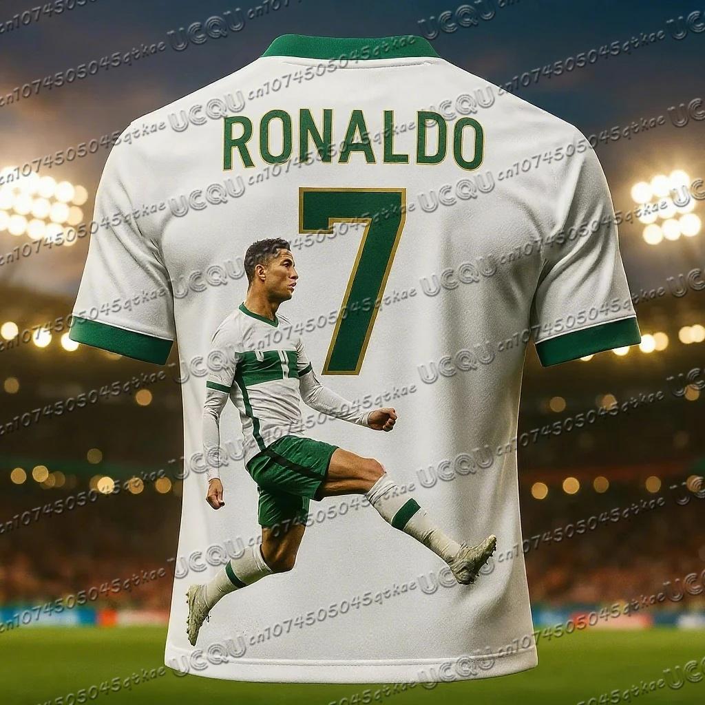 Maglia da Calcio Stampata 3D N.7 Ronaldo Ragazzi Ragazze Allenamento Bambini Sportiva Traspirante Manica Corta T-shirt per Bambini