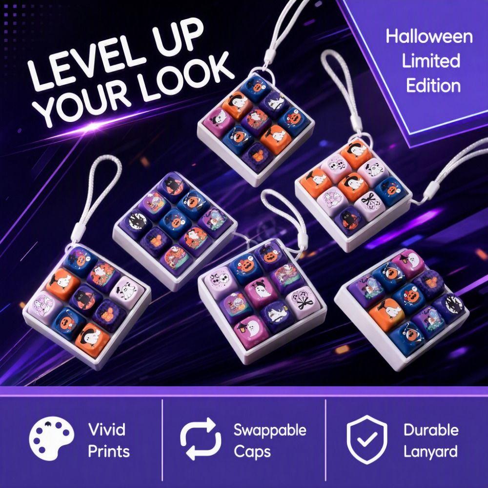 Halloween Pattern Fidget Toy Creative Decompression Button Keychain Bag Hanging Decor