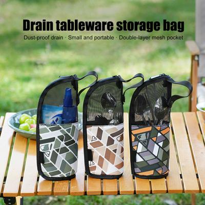 Outdoor Cutlery Storage Bag with Mesh Pocket Waterproof Portable Travel Camping Picnic Chopstick Fork Spoon Utensils Organizer Drying Carrying Bag