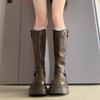 Belt Buckle Knight Boots Muffin Bottom Tall Women's Boots Trendy High Heel But Knee High Tube 2025 Autumn and Winter New Thick Bottom