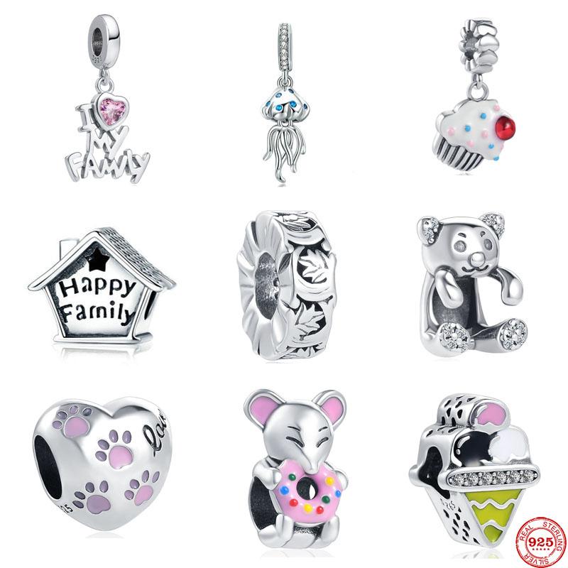 New European I Love My Family Ice Cream Love Dog Paw Diy Beads Fit Original Charms Silver 925 Bracelet Diy Women Jewelry