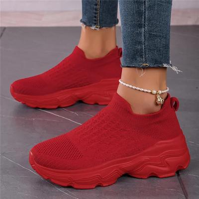 Röda Damsockor Sneakers Trend 2024 Bekväma Dam Platåskor Stor Storlek 42 Slip-on Casual Sneakers Zapatillas De Mujer